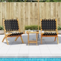 Folding Garden Chairs 2 pcs Black Solid Wood Acacia and Fabric