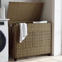 Laundry Basket with Wheels 66x35x60 cm Rattan