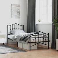 Metal Bed Frame without Mattress with Footboard Black 90x190 cm
