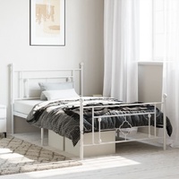 Metal Bed Frame without Mattress with Footboard White 107x203 cm King Single