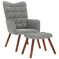 Relaxing Chair with Stool Light Grey Velvet
