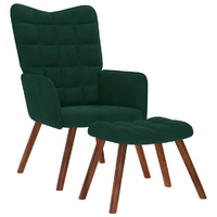 Relaxing Chair with Stool Dark Green Velvet
