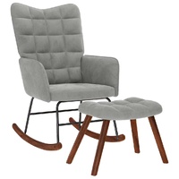 Rocking Chair with Stool Light Grey Velvet