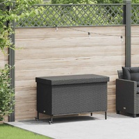 Garden Storage Box with Wheels Black 110x55x73 cm Poly Rattan