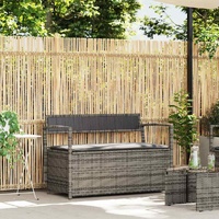 Garden Storage Bench with Cushion Grey Poly Rattan