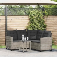 Garden Sofa with Table&Cushions L-shaped Grey Poly Rattan