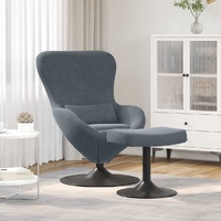 Egg Chair with Footstool Dark Grey Velvet
