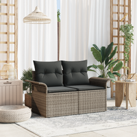 2-Seater Garden Sofa with Storage & Cushions Grey Poly Rattan