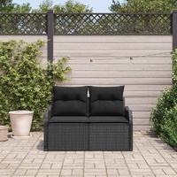 2-Seater Garden Sofa with Storage and Cushions in Black Poly Rattan