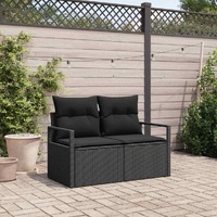 2-Seater Garden Sofa with Storage & Cushions Black Poly Rattan