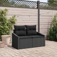 2-Seater Garden Sofa with Cushions Black Poly Rattan