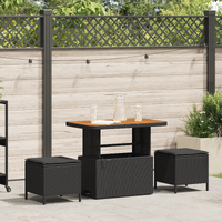 3 Piece Garden Dining Set with Cushions Black Poly Rattan Acacia