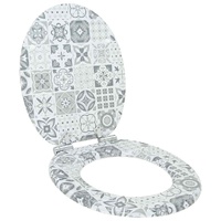 Soft-Close Toilet Seat Blue and White Porcelain 44 x 38 cm