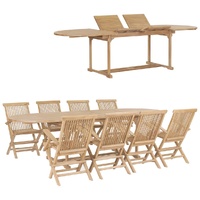 9 Piece Garden Dining Set 180-280x100x75 cm Solid Teak Wood