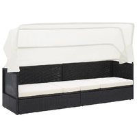 Garden Sofa with Canopy Black Poly Rattan