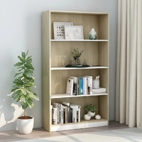 4-Tier Book Cabinet White and Sonoma Oak 80x24x142 cm Engineered Wood