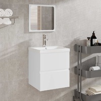 Bathroom Cabinet with Mirror White Engineered Wood