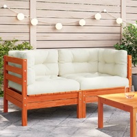 Garden Sofa Corner with Cushions 2 pcs Wax Brown Solid Wood Pine
