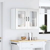Kitchen Wall Cabinet with Glass Door "Kalmar" High Gloss White Engineered Wood