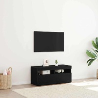 TV Cabinet with LED Black Oak 90 x 35 x 40 cm Engineered Wood