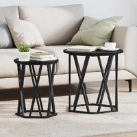 Coffee Table 2 pcs Black Oak Engineered wood and steel