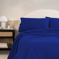 Royal Comfort Vintage Washed 100 % Cotton Sheet Set Single - Royal Blue - Model-F1F3B5