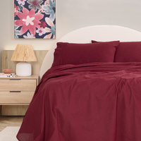 Royal Comfort Vintage Washed 100 % Cotton Sheet Set Double - Mulled Wine - Model-8889B7