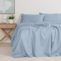 KENSINGTON 1200TC COTTON SHEET SET IN STRIPE-DOUBLE - CHAMBRAY(BLUE) - Model-AFF34D