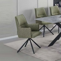 Dining Chair Green Linen Fabric Upholstered Seat Powder Coated Iron Legs