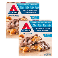 Atkins Caramel Chocolate Nut Roll Protein Snacks 5x44g x2