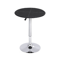 Artiss Bar Table Round Swivel Height Adjustable 62cm Modern PVC Leather Black