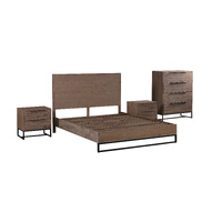 4 Pieces Bedroom Suite made in Solid Wood Acacia Veneered King Size Oak Colour Bed, Bedside Table & Tallboy