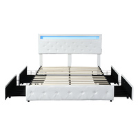 Double Bed Frame RGB LED PU 4 Drawer USB - Model-1530F2