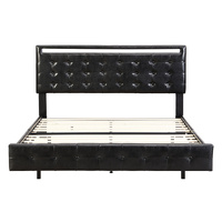 Floating Bed Frame Queen with Headboard LED Lights Mattress Base - Model-DE14A3