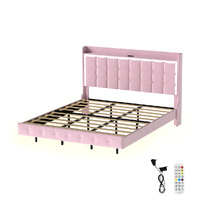 Levede King Floating Bed Frame LED Headboard USB Pink