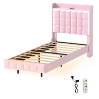 Levede Single Floating Bed Frame LED Headboard USB Pink