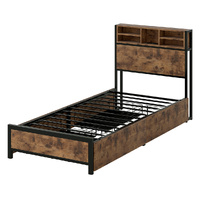 Levede Single Bed Frame Industrial Storage LED Charing