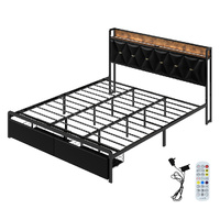 Levede King Bed Frame Leather Headboard RGB 2 Drawers