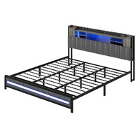 Levede King Bed Frame with Storage Headboard RGB LED