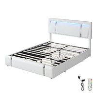 Levede King Bed Frame Leather Headboard RGB 2 Drawers