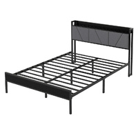 Levede Queen Bed Frame Steel Base with Headboard Grey