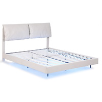 Artiss Queen Bed Frame RGB LED Floating Beds Adjustable Headboard Beige White