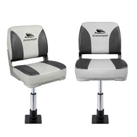 Seamanship 2X Folding Boat Seats with 2X Adjustable Pedestals 34–46cm Marine Swivel Low Back 13cm Padding Charcoal