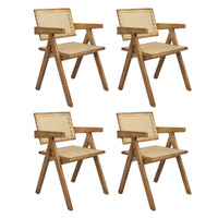 Levede 4x Dining Chair Solid Wood Rattan