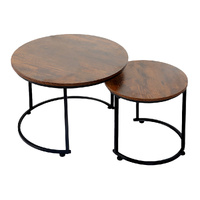 Levede Round Nesting Table Coffee Table Wood Side Table