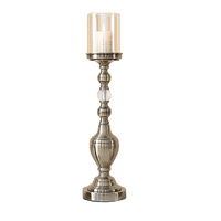 49.5cm Glass Candlestick Candle Holder Stand Pillar Glass/Iron Metal