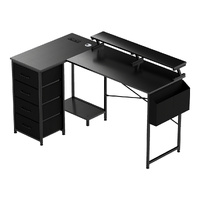 Levede L Shaped Gaming Desk with Storage Drawers Black