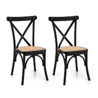 Artiss 2x Dining Chairs Rattan Wooden Kitchen Accent Chair Cafe Lounge Rubber Wood