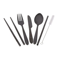 ? Stainless Steel Traveller?s Cutlery Set in Zippered Pouch Black - Model-3DC28A