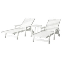 Gardeon Sun Lounge Lounger Beach Chair HDPE Patio Outdoor Furniture with Wheels White